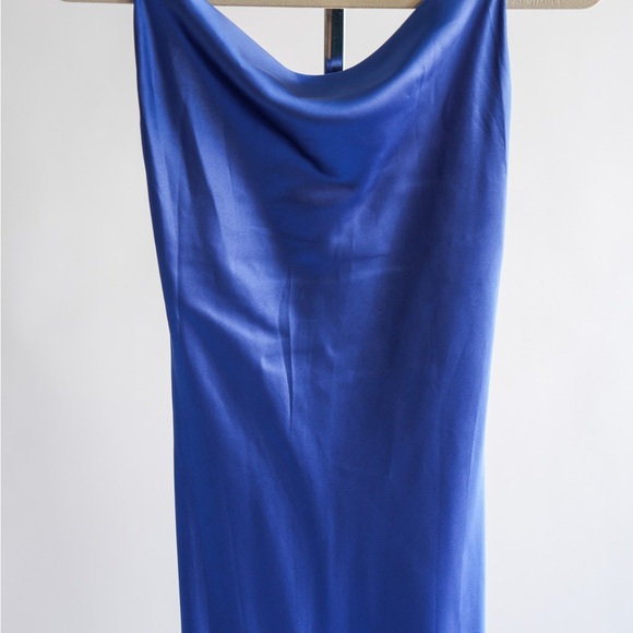 NWT WHYTE VALENTINE BLUE SATIN SLIP DRESS Size 8 - Picture 9 of 15
